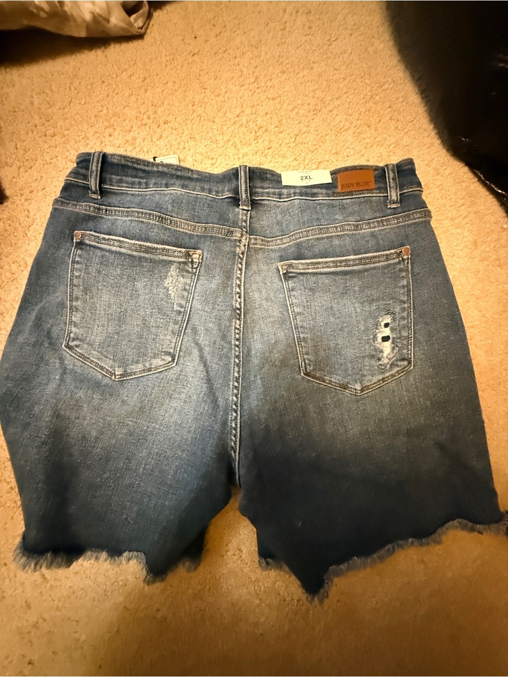 Judy Blue Distressed Mid-Rise Denim Shorts - Blue Wash - Picture 2 of 2